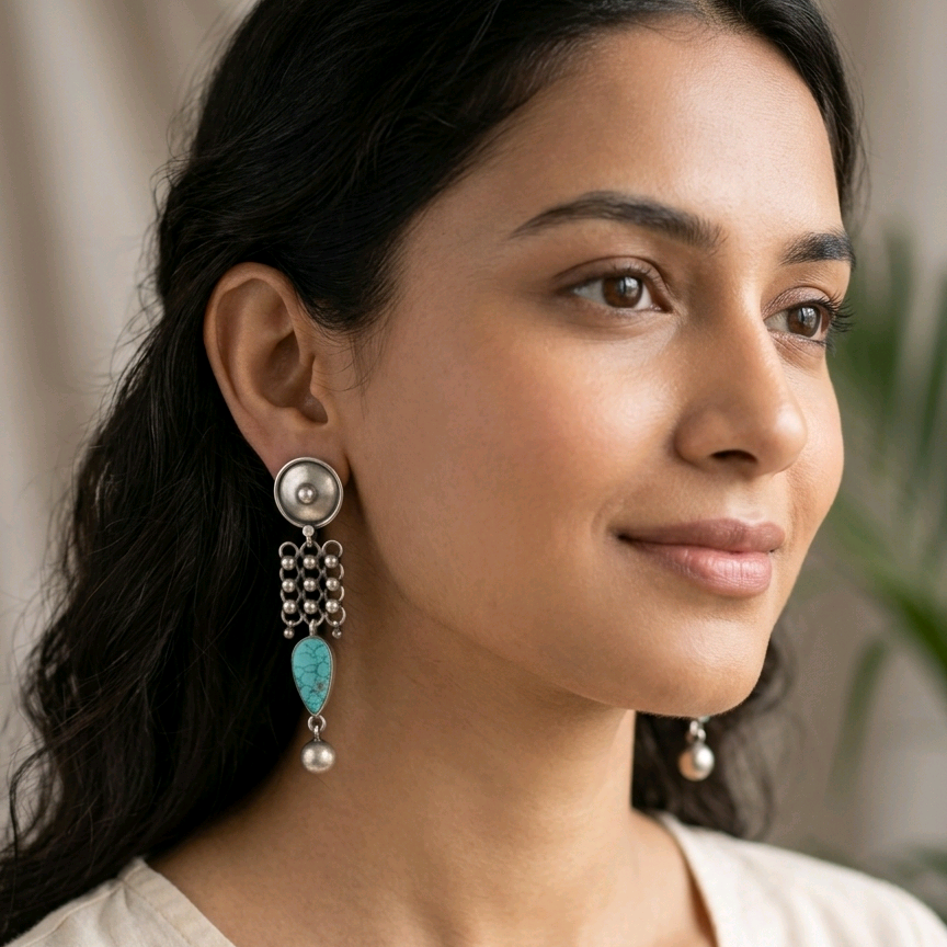Silver Turquoise Drop Earrings 